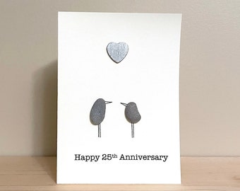 Pebble Art Card • Happy Anniversary • 25th Anniversary • 5.5 x 4 • blank inside • handmade gift card • one of a kind • ready to ship