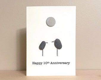 Pebble Art Card • Happy Anniversary • 10th Anniversary • 5.5 x 4 • blank inside • handmade gift card • one of a kind • ready to ship