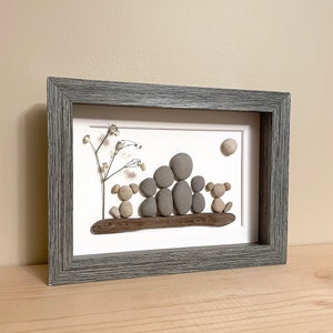 Pebble Art Family of Four with Two Dogs 5x7 framed handmade artwork one of a kind ready to ship image 5