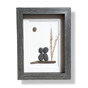 Pebble Art Couple: Lake Huron Stone Art, Framed 5x7
