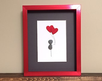 Valentine's Day Pebble Art • 8x10 • handmade framed artwork • one of a kind • ready to ship