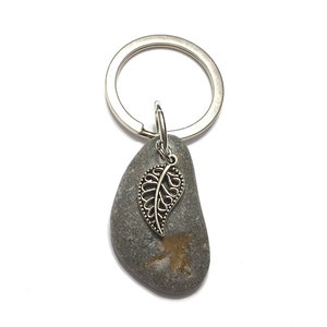 Leaf Pebble Keychain handmade one of a kind ready to ship image 1