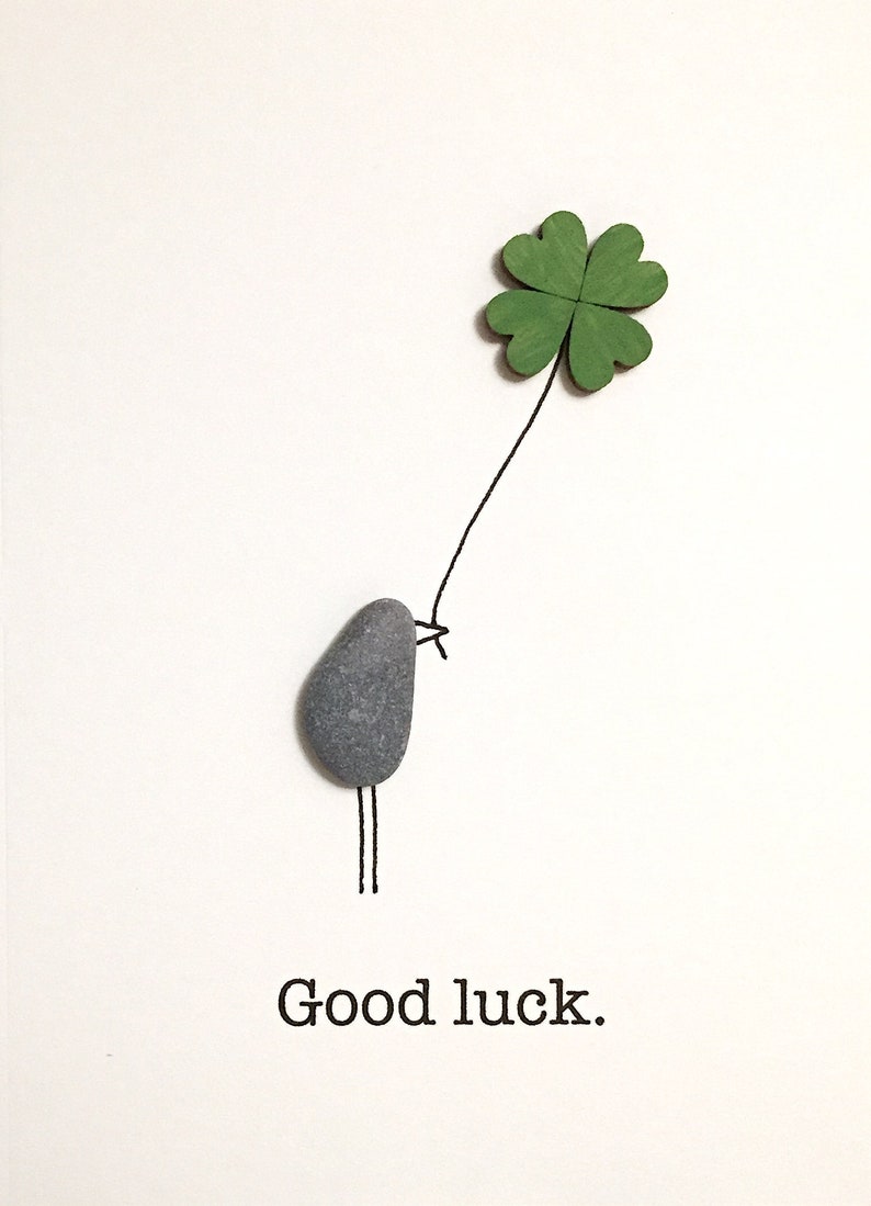 Pebble Art Card Good Luck 5.5 x 4 blank inside handmade greeting card one of a kind ready to ship image 2