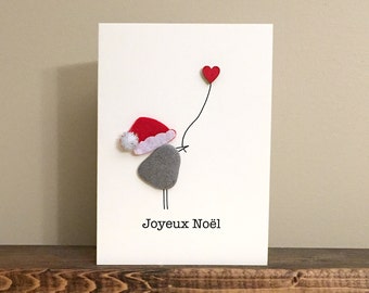 Pebble Art Card • Joyeux Noel • 5.5 x 4 • blank inside • handmade gift card • one of a kind • ready to ship