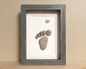 Pebble Art Footprints • 5x7 • handmade framed artwork • one of a kind gift • ready to ship