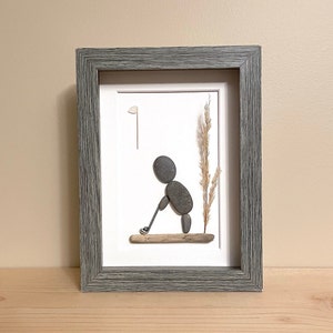 Pebble Art Golfer: Handmade Framed Golf Gift (5x7)