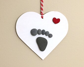 Pebble Art Ornament Footprint • 4x4 • handmade • one of a kind • ready to ship