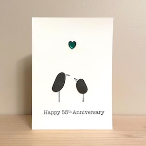 Carte d'art galets Joyeux 55e anniversaire - carte de 4,5 x 5 billets • intérieur vierge • carte faite main • prête à être expédiée • carte d'anniversaire émeraude