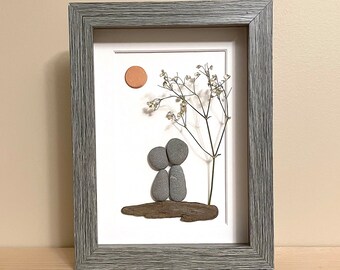 Pebble Art Couple • 5x7 • framed • copper anniversary • unique 7th anniversary gift for the happy couple