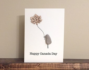Pebble Art Card • Happy Canada Day • 5.5 x 4 • blank inside • handmade greeting card • one of a kind • ready to ship