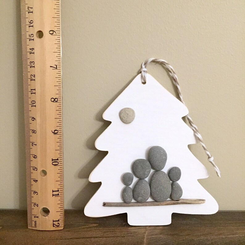 Family of Four Pebble Art Ornament \u2022 handmade \u2022 one of a kind \u2022 ready to ship