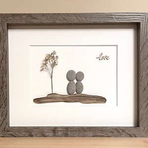 Pebble Art Couple • 8x10 • handmade framed artwork • one of a kind • ready to ship