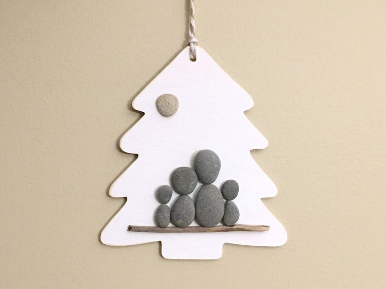 Family of Four Pebble Art Ornament \u2022 handmade \u2022 one of a kind \u2022 ready to ship