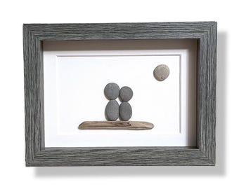 Pebble Art Couple • Handmade Framed Anniversary Gift (5x7)
