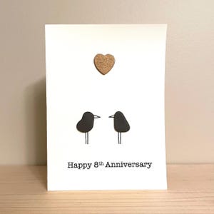 Carte d'art galets Joyeux 8e anniversaire • Bronze anniversaire • Carte pour correspondance 5,5 x 4 • Vierge à l'intérieur • carte faite main • unique en son genre • prête à être expédiée