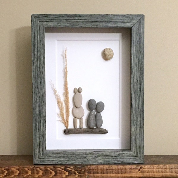 Pebble Art Couple with Horse • 5x7 • handmade framed artwork • one of a kind gift for anniversary, retirement, birthday, or any occasion!