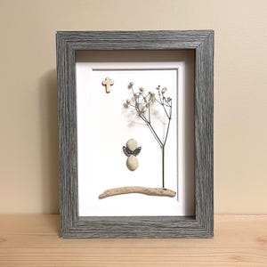 Pebble Art Angel with Cross • 5x7 • handmade framed artwork • one of a kind • ready to ship