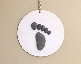 Pebble Art Footprint Ornament • 4x4 • handmade • one of a kind • ready to ship