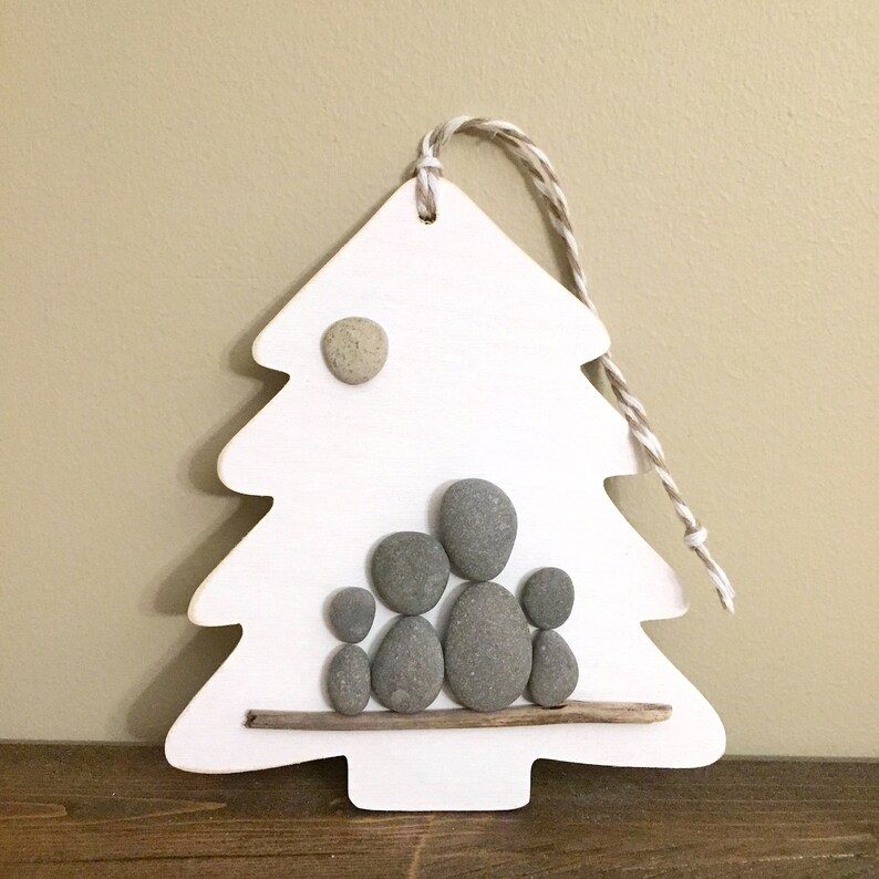 Family of Four Pebble Art Ornament \u2022 handmade \u2022 one of a kind \u2022 ready to ship