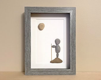 Pebble Art Hiker • 5x7 • handmade framed artwork • one of a kind • ready to ship