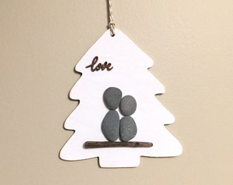 Pebble Art Couple Ornament • 5x4 • handmade • one of a kind • ready to ship