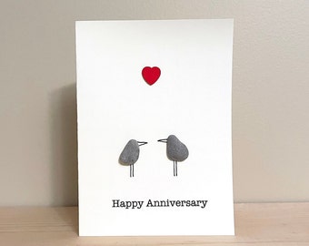 Happy Anniversary Pebble Art Card • 5.5 x 4 note card • blank inside • handmade card • one of a kind • ready to ship