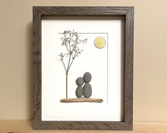 Pebble Art Anniversary Couple • 8x10 • framed • unique 50th anniversary - gold, or 21st anniversary - brass