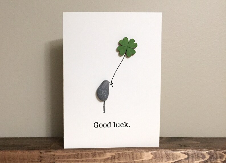 Pebble Art Card Good Luck 5.5 x 4 blank inside handmade greeting card one of a kind ready to ship image 1