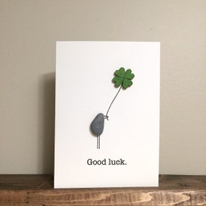 Pebble Art Card Good Luck 5.5 x 4 blank inside handmade greeting card one of a kind ready to ship image 3