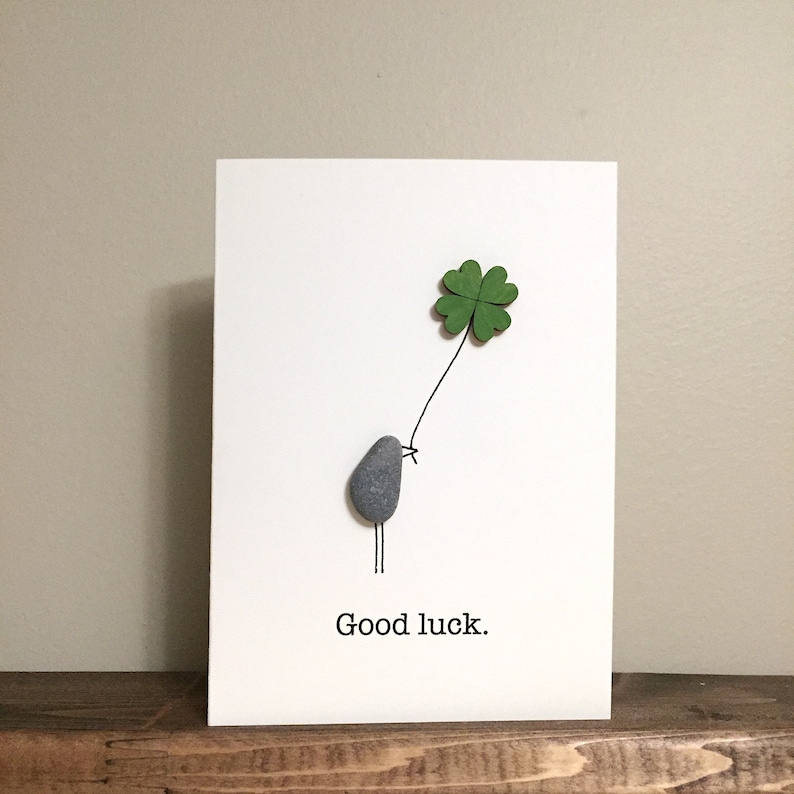 Pebble Art Card Good Luck 5.5 x 4 blank inside handmade greeting card one of a kind ready to ship image 3