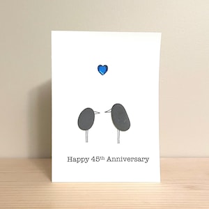 Carte d'art en galets Joyeux 45e anniversaire - 4,5 x 5 po. - carte d'anniversaire saphir