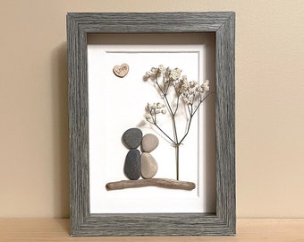 Pebble Art Wedding • Bride and Groom • 5x7 • framed • unique engagement gift, bridal shower gift, wedding gift, or anniversary gift!