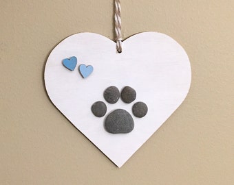 Pebble Art Ornament Paw Print • 4x4 • handmade • one of a kind • ready to ship