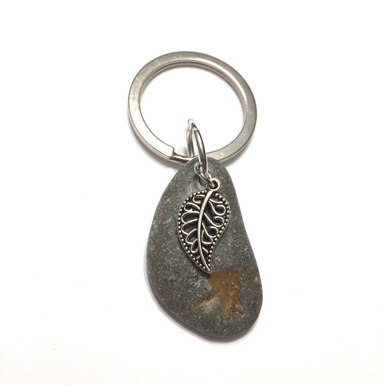 Leaf Pebble Keychain handmade one of a kind ready to ship image 3