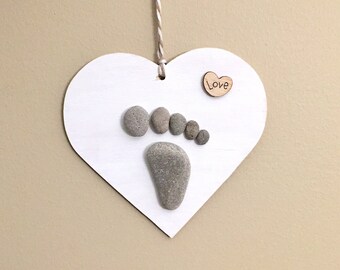 Pebble Art Footprint Ornament • 4x4 • handmade • one of a kind • ready to ship