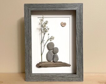 Pebble Art Couple • 5x7 • handmade framed artwork • one of a kind gift • ready to ship