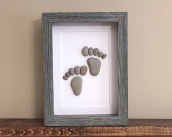 Pebble Art Baby Feet • 5x7 • handmade framed artwork • one of a kind • ready to ship