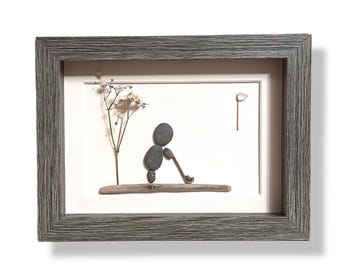 Pebble Art Golfer • Framed Beach Stone Art • Unique Golf Gift (6x8")