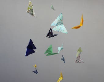 Butterfly mobile, baby mobile, decorative mobile, mobile origami, driftwood, Interior, origami, birth gift