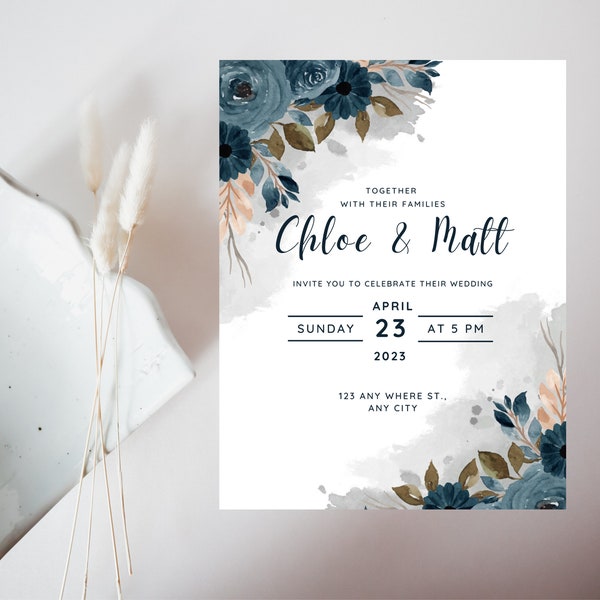 5x7 Wedding Invite Modernistic *Editable with Canva*