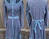 Vintage Gunne Sax Dress 13 Medium Midi Dress Black Floral Blue Polka Dot Button up cottage core