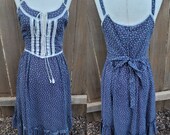 Vintage Gunne Sax Dress 11 Medium Small Blue Floral Lace Ribbon White Midi Dress Cottage Core boho spring summer dress