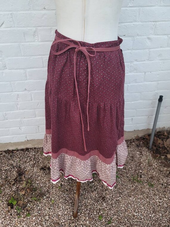 Vintage Gunne Sax Skirt medium 13 red burgundy fl… - image 4