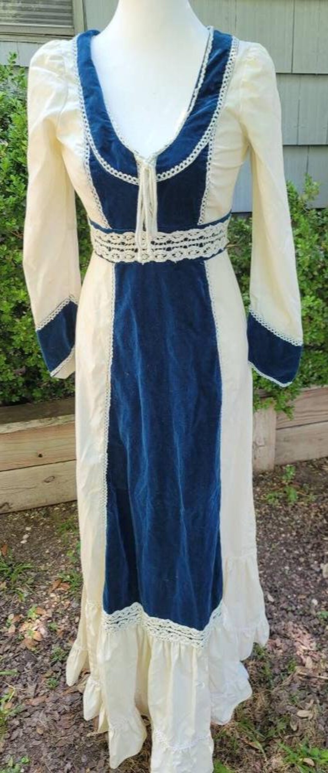 Vintage 70s Gunne Sax 9 Maxi Blue Velvet Muslin Corset - Etsy