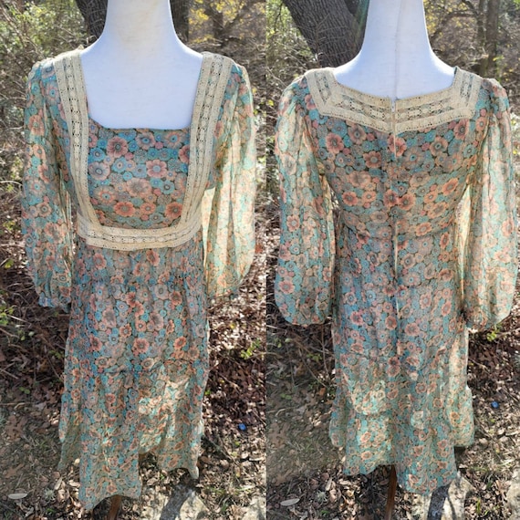 Vintage Gunne Sax Dress 9 Small Medium Blue Pink M