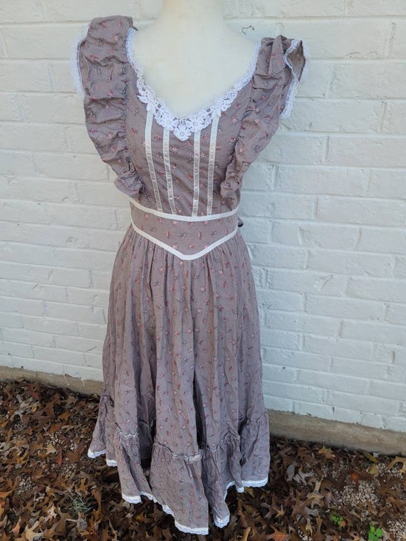 Vintage Gunne Sax Dress 9 Small taupe pink rose p… - image 2