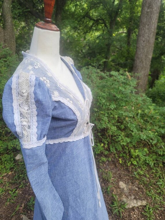 Vintage 70s Denim Gunne Sax Dress Xs Small Maxi D… - image 3