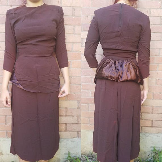 Vintage 1940s dress small medium ww2 dress peplum