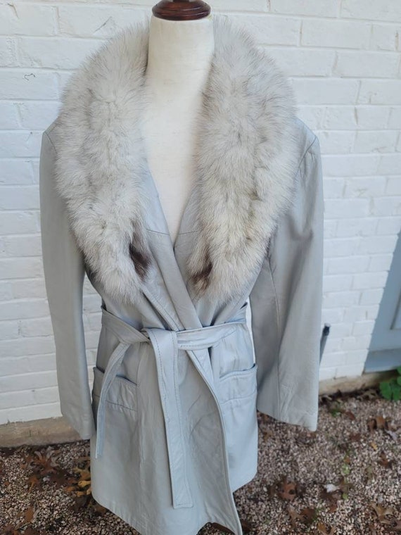 Vintage 1970s coat small medium leather mink wrap… - image 2