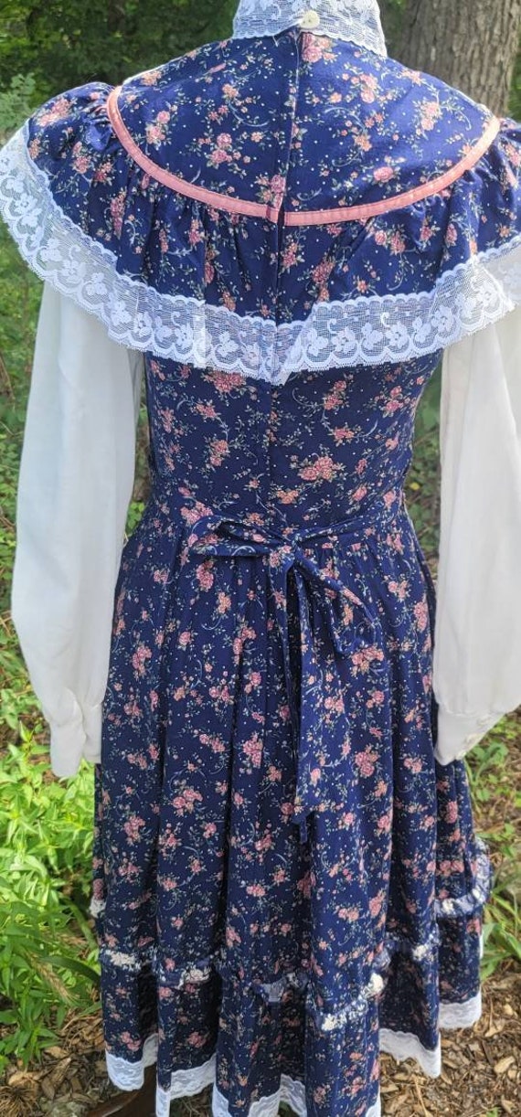 Vintage Gunne Sax Dress 9 Small Navy Pink Rose Pr… - image 3